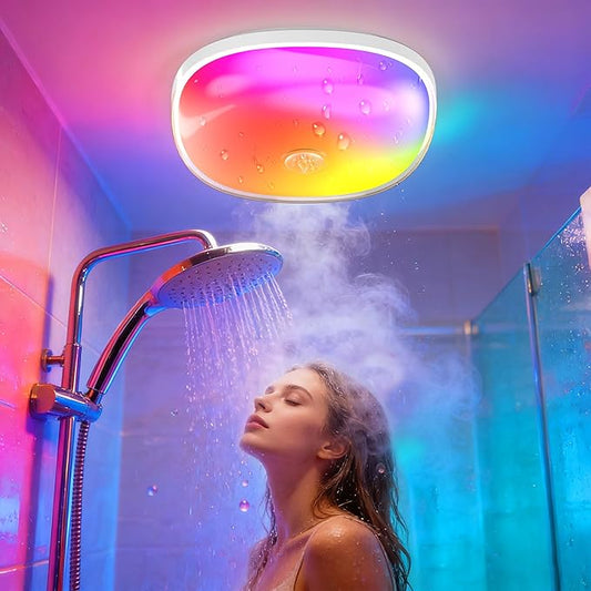 IP65 Waterproof Rechargeable Shower Light - 6″ 300LM Bright, 16 Colors Bathroom Mood Lighting with Touch & Remote, Magnetic Wireless Ceiling/Wall Light for Inside Shower/Bathtub
