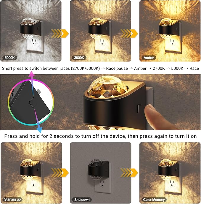 JandCase Night Lights Plug into Wall, Star Projector Night Light, 3CCT Automatic Galaxy Nightlight Plug in with Light Sensor for Bathroom Hallway Room Decor