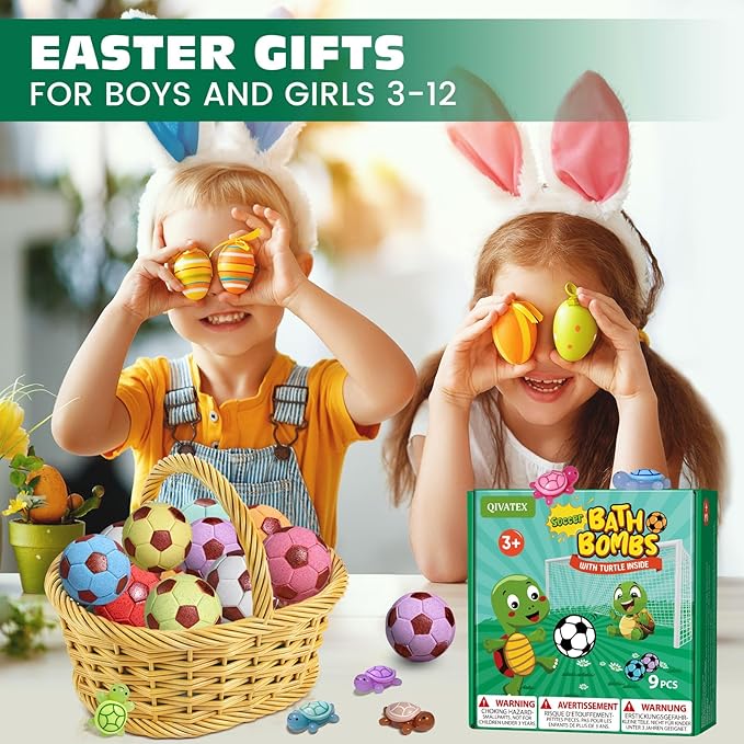 Bath Bombs with Surprise Toys Inside, Soccer Gifts for Kids Boys Girls, 9 Kids Bath Bombs Gift Set, Handmade Nature Bubble Bath Fizzes Bomb, Birthday Gifts for Kid