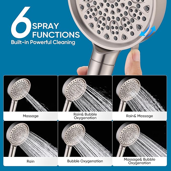 Cobbe Filtered Shower Head with Handheld, 6 Spray Modes, Water Softener Filters - Remove Chlorine, Reduce Dry Skin - Brushed Nickel