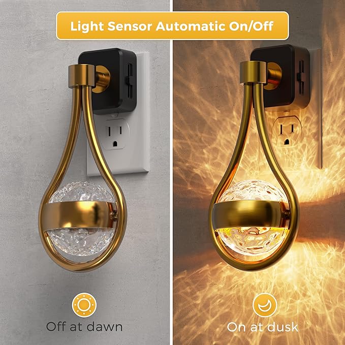 L LOHAS LED Night Lights Plug Into Wall: Star Projector Nightlight, Dusk to Dawn Sensor, 3000K Soft White, 330°Rotating Globe Night Light for Bedroom, Hallway, Home Decor, Gaming Room