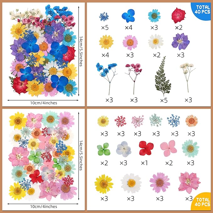 160 Pcs Dried Pressed Flowers with Tweezers for Crafts, Dried Flowers for Resin Crafts for Jewelry Making for Candle Making for Wedding Card