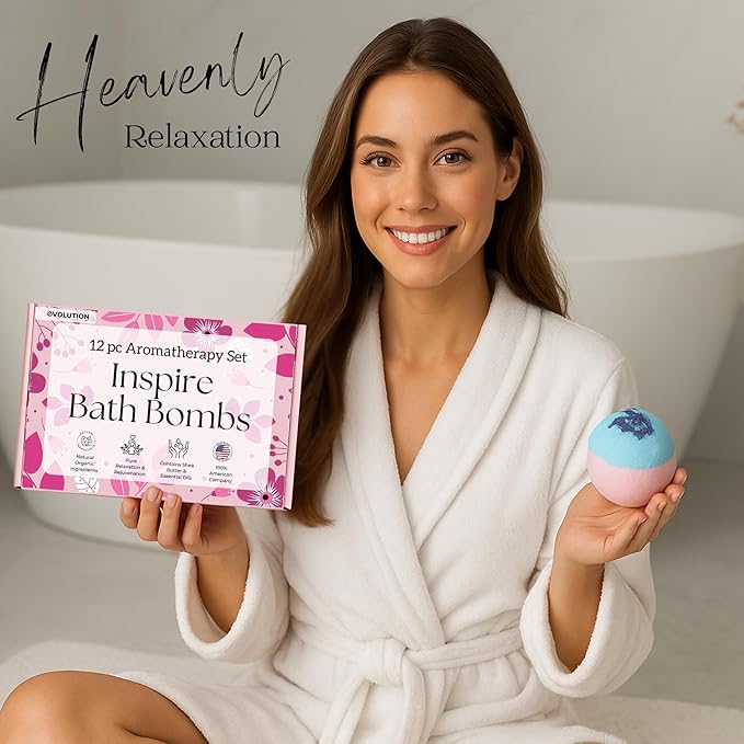 EvolutionUSA Inspire Bath Bombs for Women, 12 Gorgerous Flower Bath Bombs Topped with Dried Flowers, Luxurious Mother's Day Gift Set, Brithday Gift, Easter Gift or for Creating Lush Self Care Moment