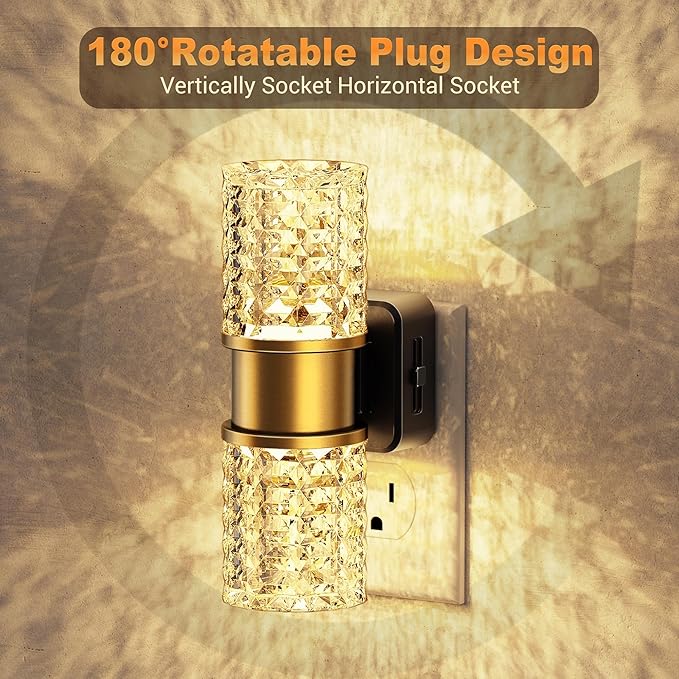 JandCase Night Light, Night Lights Plug into Wall,Automatic LED Night Light with Adjustable Brightness, 3000K Plug in Night Lights with Auto Light Sensor, for Bathroom Hallway Decor