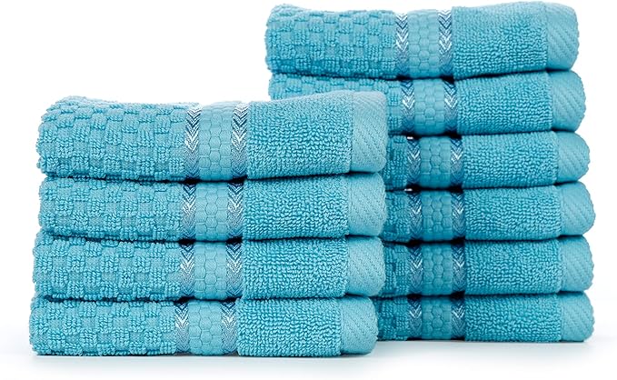 Ample Decor Sky Blue Wash Cloth Set of 10 100% Cotton - Quick Dry, Highly Absorbent, Popcorn Textured - Mulaayam Collection - 12 X 12 Inch