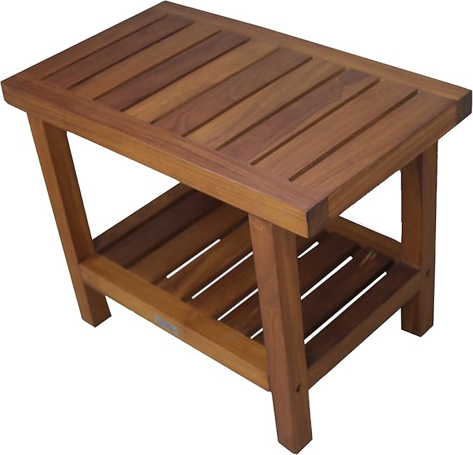 AquaTeak The Original 24" Spa Teak Shower Bench with Shelf (Bench + Teak Oil)