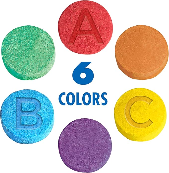 Mr. Bubble Fizzy Tub Colors Bath Water Coloring Tabelets, 6 Bright Colors, Red, Orange, Yellow, Purple, Blue and Green, Fragrance Free (12 Packets, 9 Tablets Each)