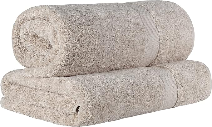Superior Egyptian Cotton Pile Bath Sheet Set of 2, Ultra Soft Luxury Towels, Thick Plush Essentials, Absorbent Heavyweight, Guest Bath, Hotel, Spa, Home Bathroom, Shower Basics, Stone