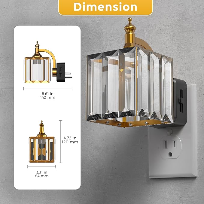 L LOHAS LED Night Light, Night Lights Plug into Wall, 3000K Soft White LED, Crystal Night Lights with Dusk to Dawn Sensor, 0-100lm Adjustable Brightness, for Hallway Bedroom Stairway