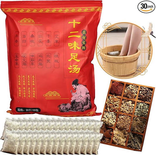 30 Bags Herb Foot Spa Soak, Chinese Herbal Foot Bath Packets for Foot Reflexology Boost Immunity Strengthen Lung Power, 12 Kinds of Herbs, 31 OZ 900g