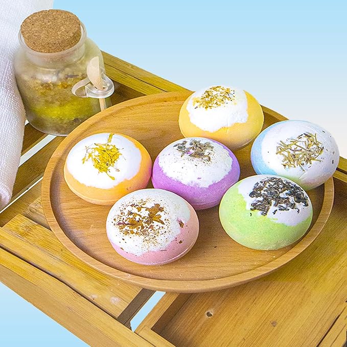 Bath Bomb Gift Set 6 Pack Natural Plant Aromatherapy Essential Oil Steam Bath Ball Relaxing Moisturizing Bath Ball Christmas Holiday SPA Gift 100g