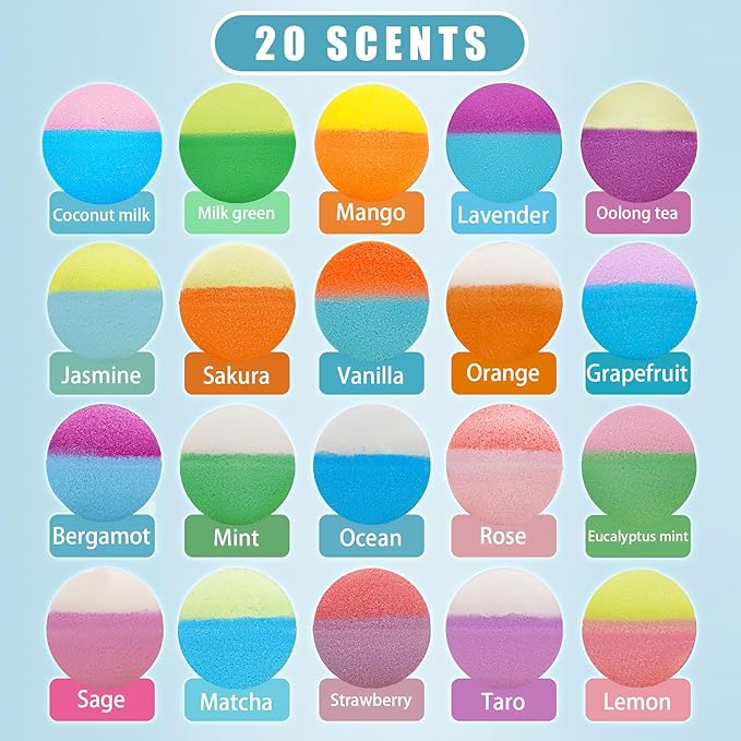 20 Pack Bath Bombs for Kids with Surprise Inside Bubble Bath Toys Organic Natural Bath Bombs Set Stocking Stuffers Birthday Christmas Gifts for Kids 3 4 5 6 7 8 Years Old Boys Toddlers Girls