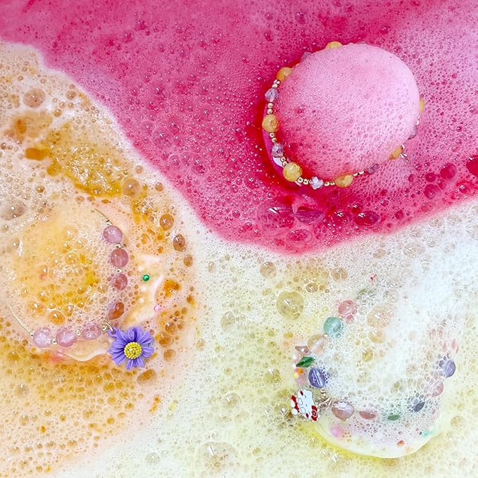 Donut Bath Bombs for Kids Girls, Natural and Safe Kids Bath Bombs with Bracelets Inside for Birthday, Calming and Long-Lasting Scent