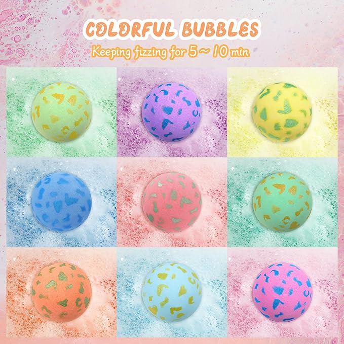 SHUCHING 9 PCS XXL Organic Bath Bombs with Surprise Inside for Kids, Bubble Bath Fizzy Balls for Boys Girls Birthday Christmas