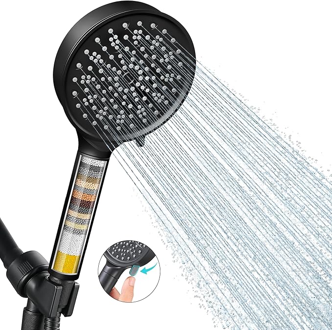 Cobbe Filtered Shower Head with Handheld, High Pressure 6 Spray Mode Showerhead with Filters, Water Softener Filters Beads for Hard Water - Remove Chlorine - Reduces Dry Itchy Skin, Matte Black
