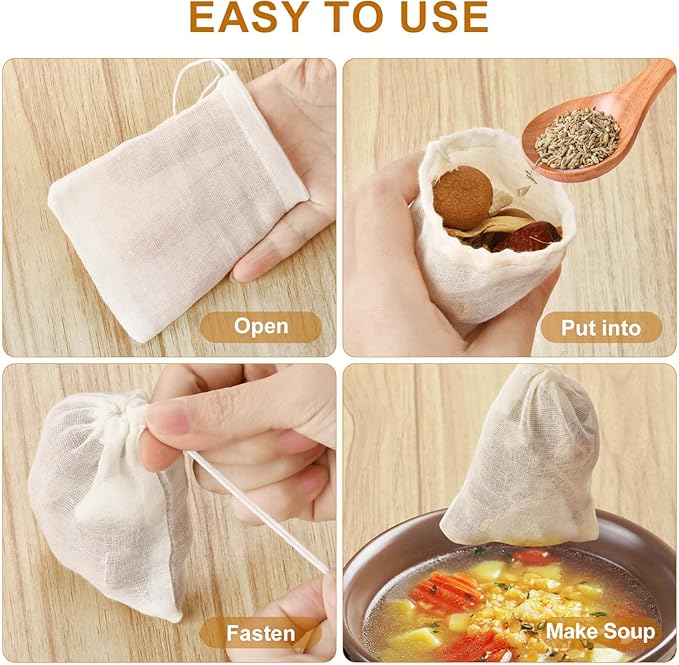 36PCS Drawstring Muslin Bags, 3x4In Reusable Empty Tea Bag for Loose Tea, Natural Cotton Unbleached Cheese Cloth Bag, Spice Bags for Filtering Cooking Soups/Herbs/Herbal Tea/Cold-Brewed Coffee