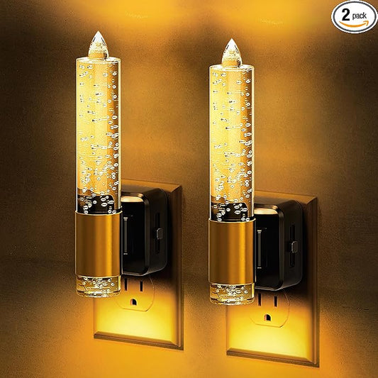 L LOHAS LED Night Light, Amber Candle Night Lights Plug into Wall,2 Pack 0-100 LM Dimmable Nightlight, Plug in Bubble Night Light with Dusk to Dawn Sensor, for Bathroom Hallway