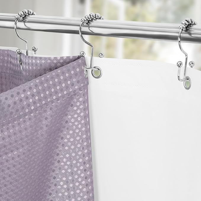 3 in 1 Shower Curtain Set, Purple Waffle Shower Curtain and PEVA Liner Set with 12 Stainless Steel Shower Curtain Hooks, Lavender Waterproof Fabric Shower Curtains for Bathroom, 72 W x 72 H