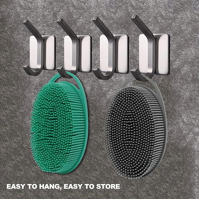 2 Pack Silicone Body Scrubber, Loofah Double-Sided Body Brush,Shower Scrubber and Scalp Massager Shampoo Brush for Sensitive Kids Women Men All Kinds of Skin (Green & Gray)