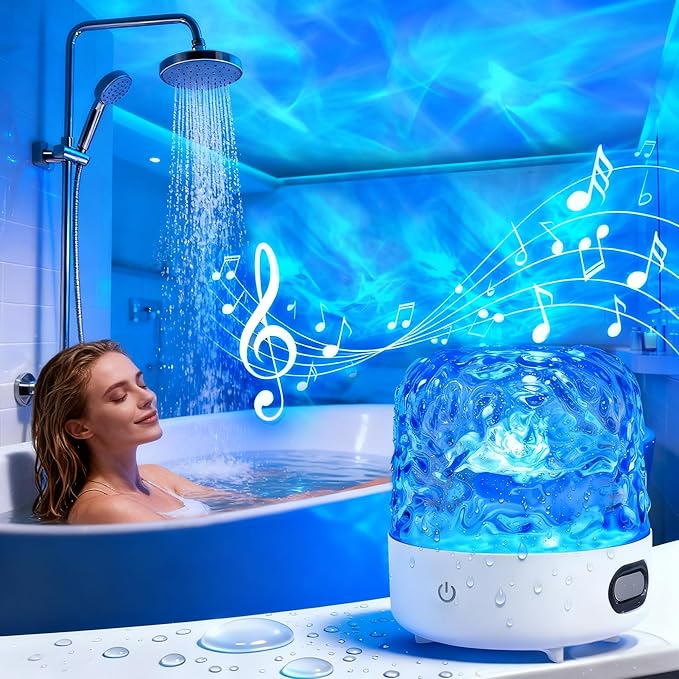 Spa-Like Shower Light with Bluetooth Speaker, Waterproof Shower Lamp with White Noise, 16 Colors Ocean Wave Projector Light with Remote & Touch Control, Lumena Lamps for Inside Shower Bathroom Bathtub