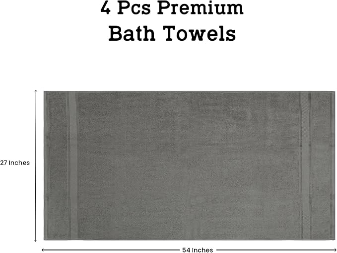 Casa Lino Silver Grey Bath Towels Set of 4 (54" x 27") - Large Bathroom Towel Set - 100% Cotton Towels for Bathroom - Highly Absorbent & Quick Dry Bath Towel Multipack - New Apartment Essentials
