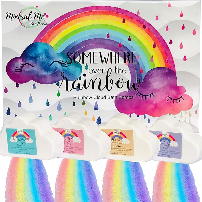 Bath Bombs - Organic Magic Rainbow Bubble Bath Bombs w/Moisturizing Shea Butter and Natural Oils, 4 Large Unicorn Cloud BathBombs, Birthday Gift for Her