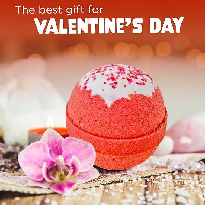 Valentines Bath Bombs for Kids with Surprise Heart Squishy Toys Inside (1 Pack) - Bubble Bath, USA Made, Kids Safe Ingredients, Fruity Scents, Valentines Day Gifts for Kids & Women by Two Sisters