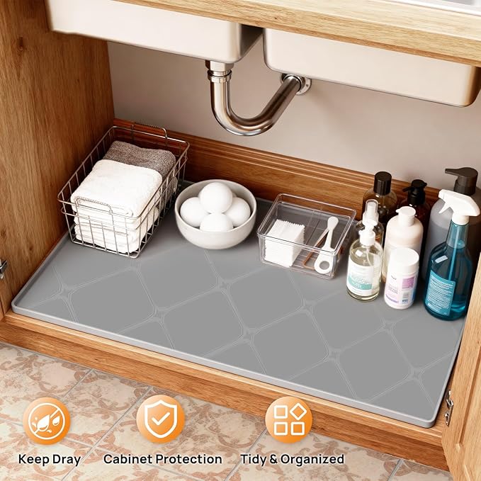 22" x 19" Silicone Under Sink Mat Thickened Kitchen Mat Shelf Liner Cabinet Protector Leakproof Under Sink Pad Waterproof Counter Protector