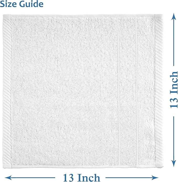Casa Platino 100% Cotton Washcloths 24 Pack - Spa & Salon Quality Face Towels - Ring Spun, Soft & Absorbent Wash Cloth Rags for Body, Beauty, Home, Gym - Fingertip Towels - 13"x13", White Washcloths