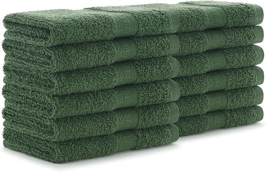 Arkwright True Color Solid Wash Cloths - Soft 100% Cotton Washcloths 12 Pack - Lightweight 475 GSM, Absorbent & Quick Dry for Face and Body, 12 x 12 in, Green