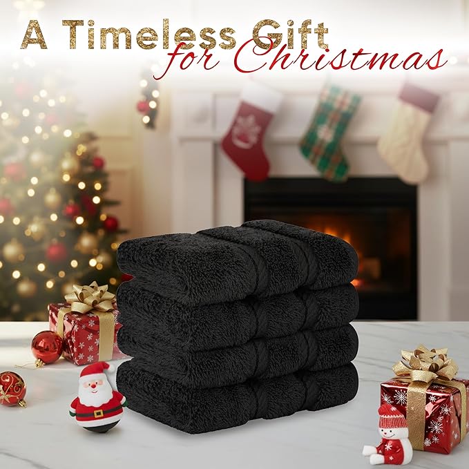 American Soft Linen Luxury Washcloths for Bathroom, 600 GSM 100% Cotton 4 Piece Turkish Wash Cloth Set, 13x13 in Soft Rags for Body and Face, Black Washcloths