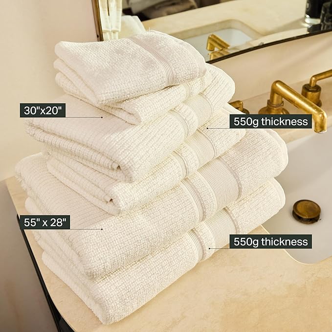 Preston Lane Douro Bath Towel Set – 2 Pack Luxury Cotton Towels, Ultra Soft & Absorbent, Quick-Dry Spa-Quality Bathroom Towels, Made in Portugal, Alabaster