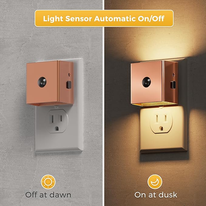 L LOHAS LED Night Light,Plug in Night Light with Motion Sensor and Dusk to Dawn Sensor, Brightness Adjustable,3000K Soft White, Rose Gold Nightlight for Bathroom Hallway Kitchen