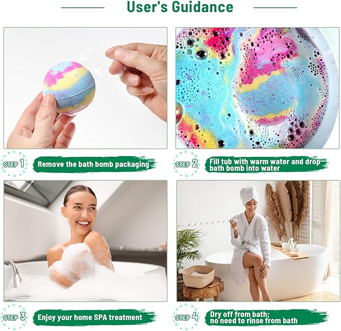 Leafgift Bath Bombs Gift Set, 12pcs Handmade Bath Fizzies with Natural Sea Salt Cocoa & Shea Butter, Perfect for Bubble Bath Spa, Moisturizing Dry Skin, Stress Relief, Best Gift for Women, Men