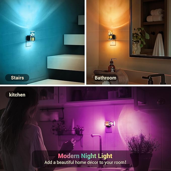 JandCase Night Lights Plug into Wall,Angel Night Light, 3000K+RGB 10-Color LED Nightlight with Dusk to Dawn Sensor, 10/50/100LM Adjustable Brightness for Birthday Home Decor