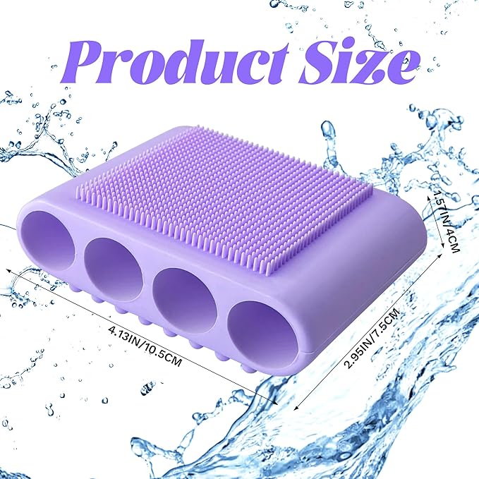 1PCS Silicone Body Scrubber Exfoliator- Bath Loofah & Sponges Alternative 4-Finger Non-Slip Grip Face & Scalp Scrubber for Sensitive Skin Body Brush for Men & Women (Purple)