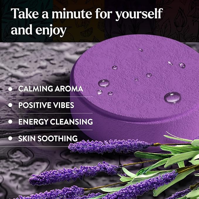 Miracle Made Lavender Aromatherapy Shower Steamers – Essential Oil Scented Shower Bombs for Relaxing, Calming Self-Care – 15 Shower Melt Tablets