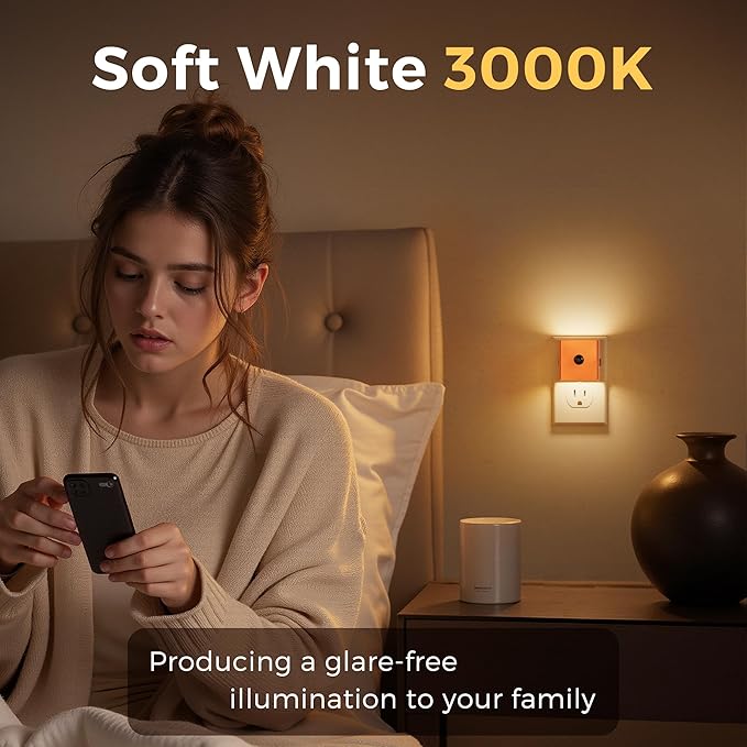 L LOHAS LED Night Light,Plug in Night Light with Motion Sensor and Dusk to Dawn Sensor, Brightness Adjustable,3000K Soft White, Rose Gold Nightlight for Bathroom Hallway Kitchen