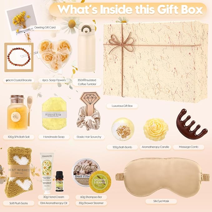 Sea Team 16-Pack Relaxing SPA Gift Set for Women, Shower Kit with Bath Bomb, Bath Salt, Handmade Soap, Cream, Essential oil, Gift Box Included, Chamomile