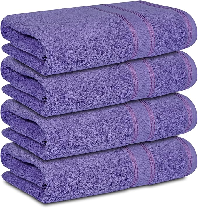 Casa Lino Lavender Bath Towels Set of 4 (54" x 27") - Large Bathroom Towel Set - 100% Cotton Towels for Bathroom - Highly Absorbent & Quick Dry Bath Towel Multipack - New Apartment Essentials