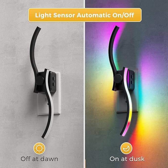 L LOHAS LED Night Light, 2 Pack Night Lights Plug into Wall, Modern Nightlight with Dusk to Dawn Sensor, 3000K & RBG Dimmable Wave Plug in Night Light, for Bedroom Bathroom Hallway