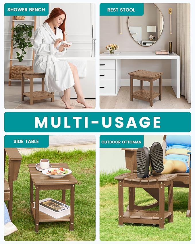 SERWALL Shower Bench, 18" Shower Stool for Inside Shower, HDPE Waterproof Shower Seats for Adults with Storage Shelf & Handles, 360 lbs Capacity- Brown