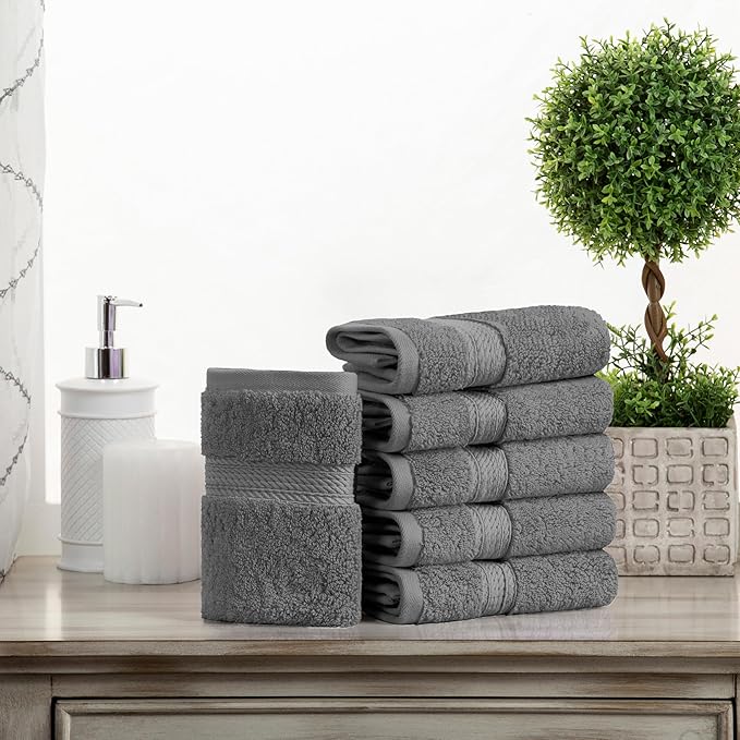 Superior Egyptian Cotton Pile Face Towel/Washcloth Set of 6, Ultra Soft Luxury Towels, Thick Plush Essentials, Absorbent Heavyweight, Guest Bath, Hotel, Spa, Home Bathroom, Shower Basics, Charcoal