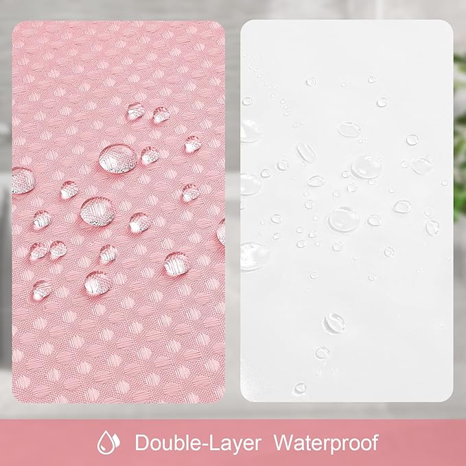 3 in 1 Stall Half Size Pink Shower Curtain Set-36 W x 72 H, Modern Waffle Waterproof Fabric and PEVA Liner Set with Stainless Steel Hooks