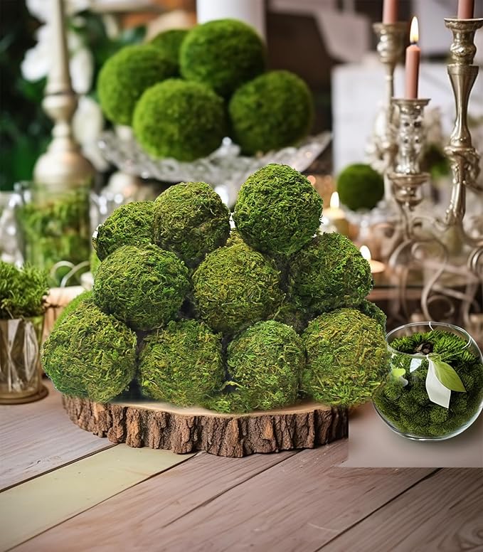 21 Pack Green Moss Balls 8pcs 3.2" Decorative Balls for Bowls Filler 13pcs 2.3" Fake Moss Balls for Centerpiece Artificial Balls for Vase Filler Live Moss Ball for Home Tabel Decor