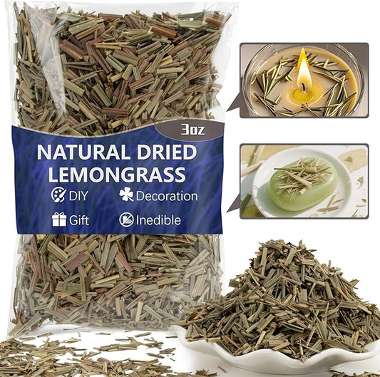 Sukh Dried Lemongrass - Natural Flowers and Herbs 3oz Bulk Loose Leaf Lemongrass for Soap Candle Resin Crafts Making,Bath Bombs,Wedding Party Decoration,Syrup