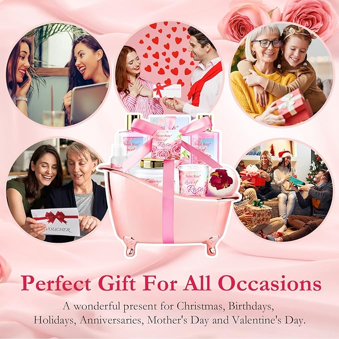 Bath Kit Christmas Gifts for Women, Spa Gifts bath Gift for Her Rose Mother Gift, Bath Set for Women, Luxury Home Spa bath and body Gift Basket, Bridal shower gift basket