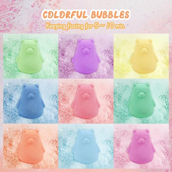 SHUCHING 9 PCS XXL Bear Bath Bombs with Surprise Inside, Organic Bubble Bath Fizzy Balls for Kids Boys Girls Birthday Christmas