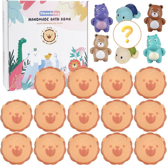 SHUCHING 14 Pcs Brown Organic Lion Bath Bombs for Kids, Natural Bubble Bath Fizzy Balls for Toddlers, Birthday Christmas Gifts Set for Boys Girls