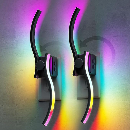 L LOHAS LED Night Light, 2 Pack Night Lights Plug into Wall, Modern Nightlight with Dusk to Dawn Sensor, 3000K & RBG Dimmable Wave Plug in Night Light, for Bedroom Bathroom Hallway